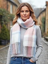 cheap Women's Scarves-Women's Faux Wool Polyester Scarf, Plaid Design, Multiple Colors, Perfect for Winter and Casual Wear