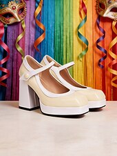 tanie Buty damskie-Fioletowe platformy z białymi akcentami na karnawał Mardi Gras – retro styl karnawałowy idealne na festiwalne parady i wydarzenia