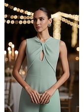 abordables Combinaisons pour maman-Combinaisons Fourreau Colonne Longueur au sol Robe de Mère de Mariée  Sans manches Col en V Élégant Simple Cocktail Formel robe demoiselle d honneur Satin avec Croisé Couleur Unie