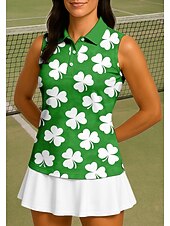 cheap Women's Shirt-St. Patrick Women's Clover Sport Shirt Golf Polo Shirt Tank Top Tennis Shirt Sleeveless Floral Buttons UPF50+ UV Resistant High Elasticity Moisture Wicking Breathable Volleyball Tennis Golf Collar