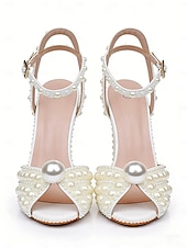 Недорогие Невеста-женские туфли на шпильке, украшенные жемчугом — элегантные свадебные туфли с ремешком на щиколотке и открытым носком