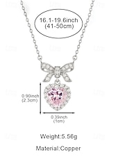 tanie Walentynki-damski naszyjnik ze stopu metali w kształcie serca z kokardką, dostępny w kolorze białym i różowym, idealny na Walentynki