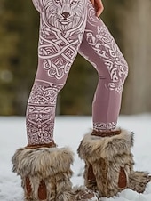 preiswerte -Damen Leggings Urlaub Vintage Lässig Volle Länge Hohe Taille Grafik Tiermotiv Abstrakt Komfort Weich Bequem Mikroelastisch Täglich Outdoor Urlaub Rosa Frühling Herbst Schmaler Schnitt