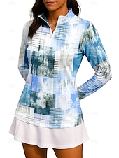preiswerte Damenbluse-Damen Geometrisch Farbverlauf Shirt Sporthemd Golf-Poloshirt Tennis Shirt Langarm Reißverschluss Blumen UPF50+ UV-beständig Hohe Elastizität Feuchtigkeitsableitend Atmungsaktiv Tennis Golfspiel