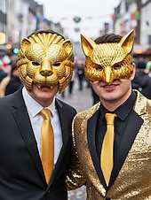 economico Accessori-Maschera per carnevale in plastica metallica multi-stile per uomo – Costumi da leone volpe e tigre in oro per carnevale e balli in maschera