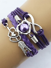 levne Valentýna-Dámské náramky z bohémské slitiny a umělé kůže, vícebarevné s přívěsky ve tvaru srdce a nekonečna – ideální na Valentýna i pro běžné nošení