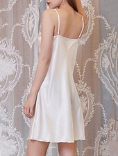 tanie Jednoczęściowe piżamy (kombinezony) damskie-Damskie Koszula nocna Codzienny Miękkie Satynowe Czyste kolory Koronka Odkryte plecy Sukienka Codzienny Dom Łóżko Bez rękawów Paski Błękit jeziora Czarny Biały Rumiany róż Czerwony Lato Luźna