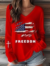  Ziua Independenței Tricou Patrioților pentru Femei Grafic Litera Vintage Stilat Clasic Mâneci Lungi Gât în V Topuri Regulate Zilnice Imprimare Albastru Negru Alb Roșu Vară Primăvară Toamnă Iarnă