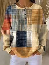 Χαμηλού Κόστους Υφασμένα φούτερ-Γυναικεία Φούτερ πουλόβερ Κουμπιά Γραφική Γεωμετρικό Μοντέρνα Καθημερινό Στάμπα Μακρυμάνικο Στρογγυλή Ψηλή Λαιμόκοψη Κανονικά μπλουζάκια Causal Σπίτι Δουλειά Θαλασσί Λευκό Κίτρινο Άνοιξη Χειμώνας