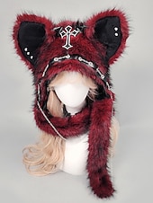 levne Příslušenství-Dámská punková kožišinová čepice s kočkou na Mardi Gras v několika barvách trendy design s křížovými detaily perfektní pro karneval a maškarní plesy