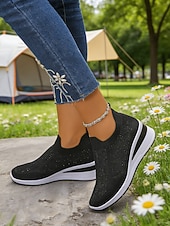 cheap Women's Sneakers-Women's Sparkle Pink Flyknit Platform Sneakers – Stylish Lightweight Knit Shoes for Walking, Shopping, Travel and Daily Wear