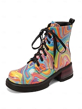 billige Damesko-Kvinnelige Mardi Gras regnbue snøres korte støvler - livlige festlige fottøy fargerik festivalstil komfortable blokkhæl støvler kostymer og feiringer