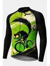 baratos Camisolas masculinas-Homens Camisa para Ciclismo Jersey em declive Gato Personagem Cor de contraste Manga Longa Moto Camiseta Camisa / Roupas Para Esporte Roupas de Compressão com 3 bolsos traseiros Ciclismo de Montanha