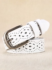 halpa Naisten vyö-Naisten aitoa nahkaa oleva vyö, vintage-rei'itetty kukkakuvio metallisoljella, rento klassinen tyyli, monivärinen vyö farkkuihin, mekkoihin, jokapäiväiseen käyttöön ja ulkoiluun.