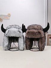 preiswerte Zubehör-Männliche warme Kunstpelzhorn Mardi Gras Hut | Multi-Farben Tier/Dämon Stil Bomber-Cap | Perfekt für Karneval Maskerade  Kostümpartys