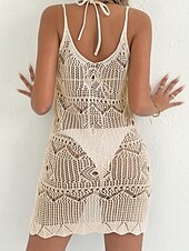 abordables Robes de plage-Femmes Maillots de Bain Vêtement couvrant Robe de Bain Robes Maillot de bain Découpé Vacances Tenues de plage Couleur Unie Col Halter Sans manches Maillots de bain