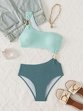 preiswerte Einteilige Badeanzüge-Damen Einteiler Schwimmbad Ein Schulter Monokini Bauchkontrolle Hohe Taille Slim Rückensfrei Urlaub Strandbekleidung Einfarbig Asymmetrischer Ausschnitt Ärmellose Badeanzüge