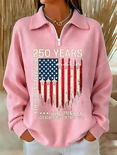economico Magliette Giorno dell’Indipendenza-Giorno dell'Indipendenza Anniversario Americano Patriottico Felpa da Donna con Grafica Lettera Stampa Casual Maniche Lunghe Mezzo Zip Abbigliamento Quotidiano Sportivo Blu Nero Rosa Rosso Verde