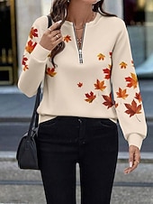 cheap Floral Hoodies-Women's Pullover Sweatshirt Zip Up Sweatshirts Zipper Print Floral Graphic Fashion Casual Long Sleeve Crew Neck Regular Tops Street Dailywear khaki Fall Winter