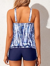 billiga Tankinis-Kvinnors Tankini 3-delad baddräkt Shorts Magekontroll Hög midja Slim Backless Semester Strandkläder Grafik Geometrisk U-hals Ärmlös Badkläder