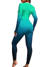 abordables Rash Guards Une Pièce-Femmes Standard Maillot Anti UV Rashguard intégral Maillot de bain Dégradé Océan avec soutien-gorge intégré ​fermeture éclair sur le devant Protection Solaire UV Couvrant UPF50+ manche longue Coque