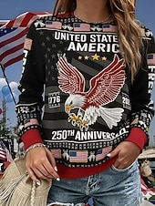  Independence Day American Anniversary Patriotic Women's Textured Pullover Sweatshirt Graphic Geometric Vintage Fashion Casual Long Sleeve Crew Neck Casual Home Work Black Spring Fall
