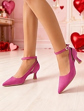 economico San Valentino-décolleté da donna con tacco a gattino e cinturino alla caviglia rosa – romantiche scarpe eleganti con punta a punta, dolce stile San Valentino per appuntamenti, feste e occasioni speciali