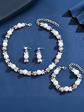 Χαμηλού Κόστους Γάμος ACC-γυναικείο χρυσό &amp;Σετ κοσμημάτων από ελεφαντόδοντο με μαργαριτάρια, κολιέ με στρας, σκουλαρίκια-βραχιόλι, κομψό νυφικό στυλ για γάμο &amp;επίσημες εκδηλώσεις