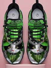  Sneakers da uomo a tema San Patrizio: grafica verde con trifoglio e gatto, comode, perfette per feste di San Patrizio ed eventi divertenti