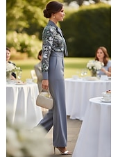  Overalls Bodenlang Perlenbestickt Abendkleid Kleid der Brautmutter Brautmutterkleid Langarm Hoher Ausschnitt Elegant Vintage Cocktail Hochzeitsgast Ferien mit Schleife(n)