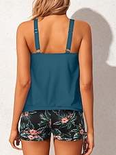 abordables Conjuntos de bikini-Día de la Independencia Tankini Patriótico para Mujeres Traje de Baño de 2 Piezas Pantalones Cortos Control de Abdomen Cintura Alta Delgado Sin Espalda Vacaciones Traje de Playa Gráfico Cuello en U