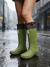 cheap Fashion Boots-Women's Foldable Green Rain Boots - Waterproof, Adjustable Cuff Garden Boots with Non-Slip Sole | Practical Casual Style for Gardening, Yard Work, Outdoor Errands &amp; Rainy-Day Walks