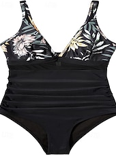 preiswerte Einteiler-Damen Badeanzug Einteiler Bikini Shorts Bademode Netz Rückenfrei Urlaub Strandbekleidung Leopard Blätter V Ausschnitt Ärmellos Badeanzüge