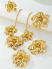 お買い得  アクセサリー-女性用 ステートメント ゴールドトーン フラワージュエリーセット – 合金ネックレス、イヤリング、ブレスレット、リング、カーニバル、マルディグラ、コスチュームパーティー用