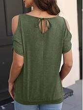 ieftine tricou simplu-Pentru femei Top cu umeri deschiși Tricou Modă Clasic Casual Manșon scurt În U Topuri obișnuite Zilnic Ieșire Sfârșit de săptămână Negru Verde Militar Bleumarin Vară Primăvară