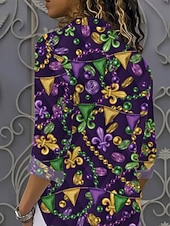 preiswerte Blumenblusen-Karneval Damen Hemd Bluse Grafisch Geometrisch Vintage Lässig Langarm V-Ausschnitt Hemdkragen Reguläre Oberteile Tägliche Patchwork Knöpfe Druck Schwarz Lila Sommer Frühling Herbst Winter