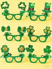  Women's St. Patrick's Day Costume Accessory Set (5 Pack) - Green Glitter Shamrock Glasses & Headbands, Festive Irish Party Accessories for Parade, Celebration & Holiday Events