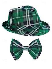 abordables Accesorios-Conjunto de accesorios para disfraz de San Patricio para hombre: sombrero, pajarita y tirantes a cuadros verdes, poliéster con múltiples estampados, ideal para desfiles y fiestas irlandesas.