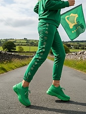 ieftine Pantofi de dama-Teniși verzi Flyknit pentru femei - pantofi casual confortabili cu design șireturi, ideali pentru evenimente de Ziua Sfântului Patrick, plimbări zilnice, comisioane în aer liber și întâlniri casual