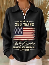 cheap Independence Day Top-Independence Day American Anniversary Patriotic Women's Pullover Sweatshirt Graphic Letter Casual Print Long Sleeve Half Zip Casual Dailywear Sports Blue Black White Red Green Spring