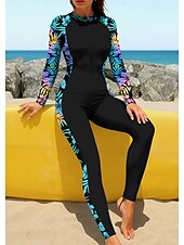 abordables Rash Guards Une Pièce-Femmes Standard Maillot Anti UV Rashguard intégral Maillot de bain Floral Tropical avec soutien-gorge intégré ​fermeture éclair sur le devant Protection Solaire UV Couvrant UPF50+ manche longue Coque