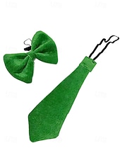 お買い得  アクセサリー-男性用聖パトリックの日のレプラコーンコスチュームアクセサリーセット、ポリエステル素材、バックル付きグリーンのトップハット、偽のひげ、蝶ネクタイとネクタイセット、パーティーや休日のお祝い