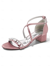 economico Donne-sandali da sposa con tacco a blocco decorati con perle da donna: elegante design con cinturini per spose moderne per matrimoni chic in città
