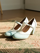 economico Retrò anni ’50-scarpe con tacco a T da donna in stile retrò anni '50, marroni e bianche, con dettagli brogue e chiusura con fibbia: scarpe mary jane vintage per ufficio, feste in giardino ed eventi a tema retrò