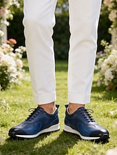 cheap Dress Sneakers-Men's Navy Blue Leather Sneakers – Elegant Design, Perfect for Weddings, Formal Gatherings and Semi-Formal Events