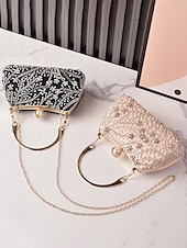 Χαμηλού Κόστους Γάμος ACC-Γυναικεία τσάντα clutch από πολυεστέρα με διακοσμητικά από πούλιες και χάντρες, λουράκι ώμου με αλυσίδα, μεγάλη χωρητικότητα, πολλά χρώματα – ιδανική για γάμους και βραδινά πάρτι