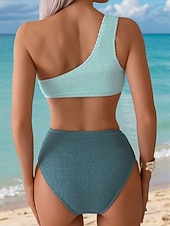 preiswerte Einteilige Badeanzüge-Damen Einteiler Schwimmbad Ein Schulter Monokini Bauchkontrolle Hohe Taille Slim Rückensfrei Urlaub Strandbekleidung Einfarbig Asymmetrischer Ausschnitt Ärmellose Badeanzüge