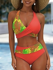 abordables Ensemble de bikinis-Bikini 2 pièces femme maillot de bain jupe palmier mode vacances graphique floral décolleté en V sans manches