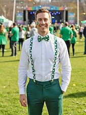  Мужские зеленые подтяжки с изображением клевера и галстук-бабочка, изготовлены из полиэстера, идеально подходят для Дня Святого Патрика, карнавала и повседневной носки.