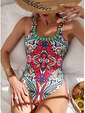 preiswerte Einteilige Badeanzüge-Damen Einteiler Badeanzug Slimming Boho Monokini Bauchkontrolle Hohe Taille Slim Rückenfrei Urlaub Strandmode Blumen U-Ausschnitt ärmellos Schwimmsuits